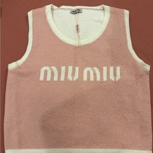 Miu Miu Pink and White Knit Tank Top